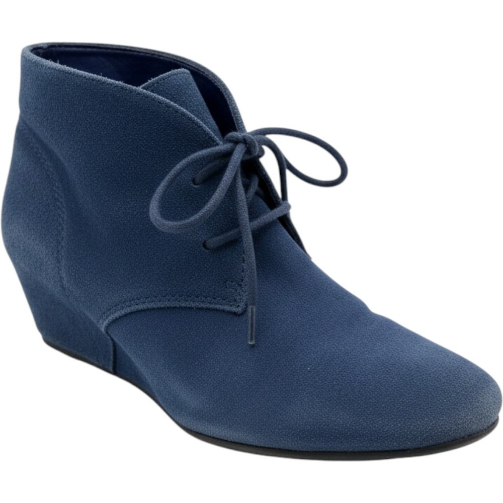 Nine West Joanis Wedge Booties Women 8M Navy Blue Chukka Wedge Suede